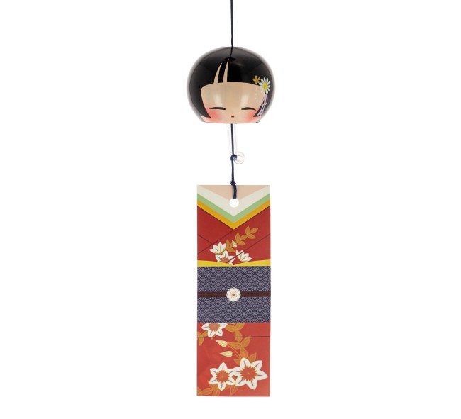 cloche furin japonaise en cristal motif kokeshi