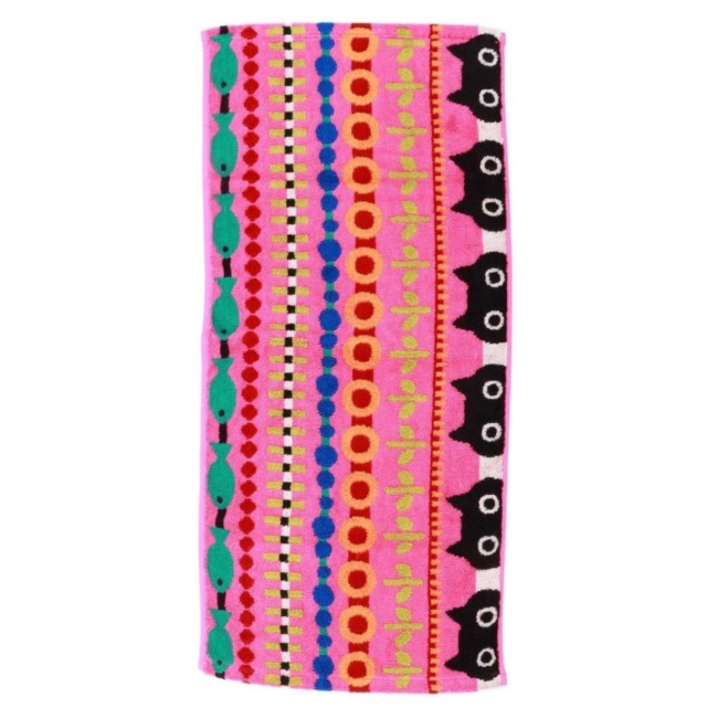 serviette japonaise rose Chat Mémé No Okiniiri en coton Atsuko Matano serviette de toilette japonaise rose coton motif chat Mémé No Okiniiri Atsuko Matano