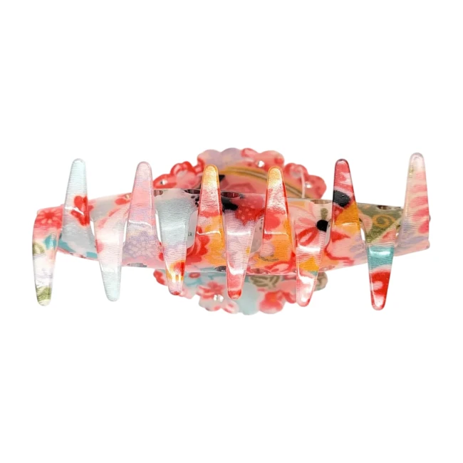 Pinces crocodile japonaises Sakura en tissu chirimen bleu rouge chez Modern and Past