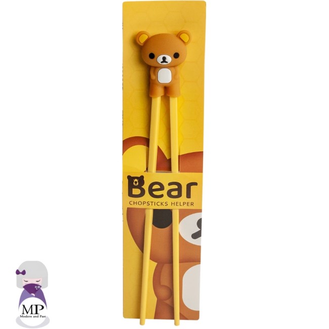 Baguettes enfant avec aide motif ours kawaii brun – 24 cm