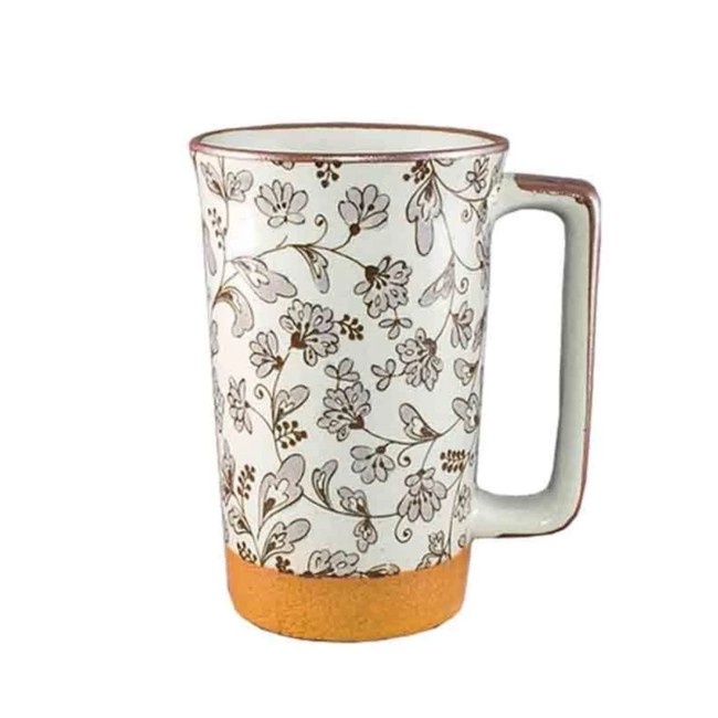 grand mug japonais blanc fleurs grises en céramique artisanale grand mug japonais blanc en céramique aux fleurs grises fabriqué au Japon