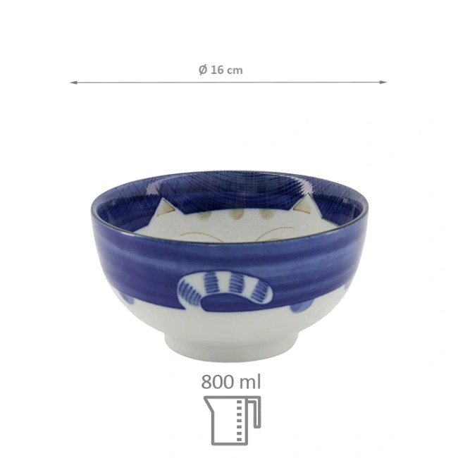 Bol japonais ramen chat bleu – porcelaine kawaii fabriquée au Japon
