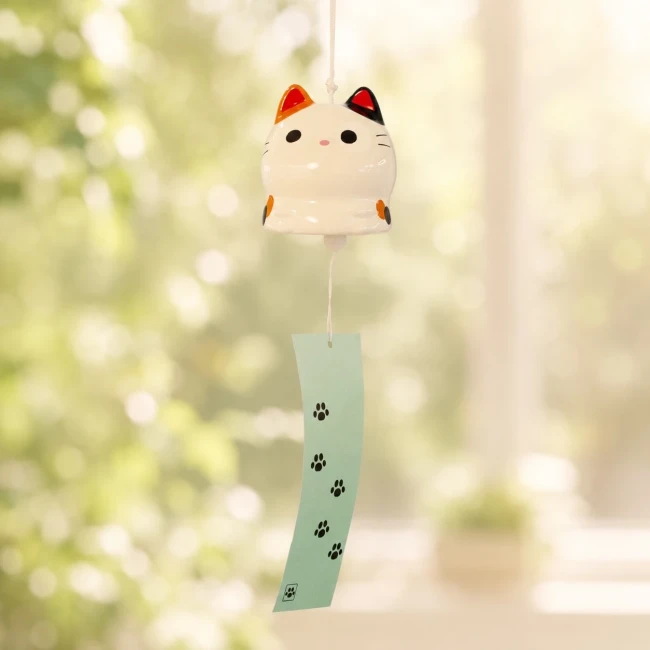 Cloche furin japonaise Neko Calico en céramique Modern and Past