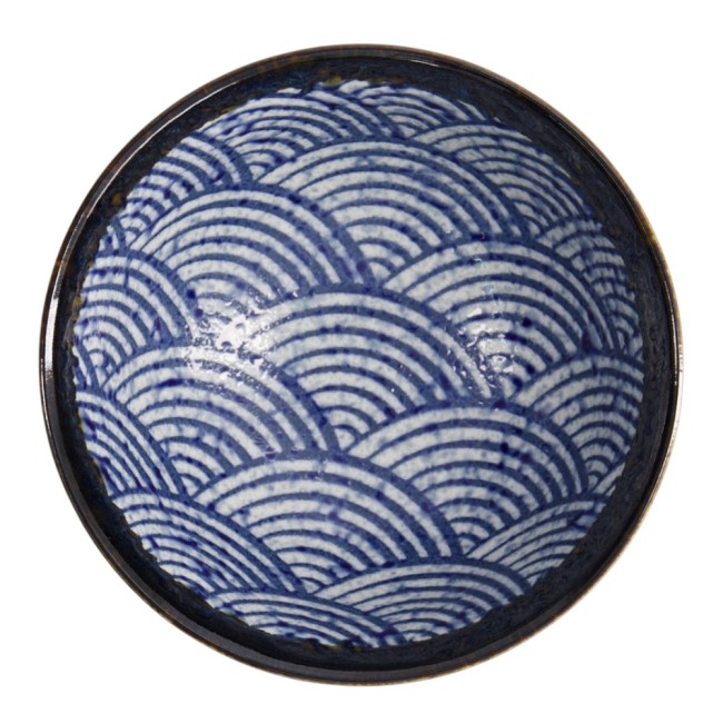 Bol japonais Aisai Seigaiha en céramique aux motifs de vagues bleues fabriqué au Japon