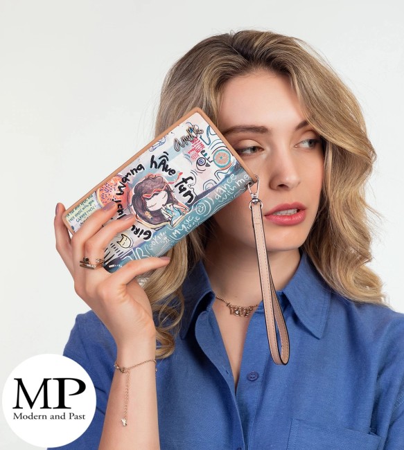 Portefeuille Anekke Fun & Music – Modèle Femme Grand portefeuille Anekke Fun & Music bleu et beige pour femme