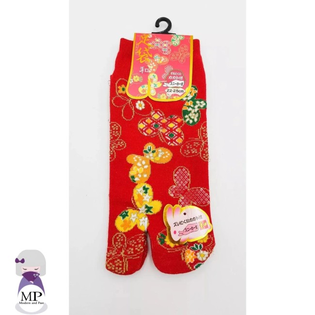 Chaussettes japonaises Tabi motif papillons en coton taille 34-40 - rouge