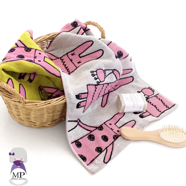 Grande serviette japonaise Bunny in Paris en gaze de coton