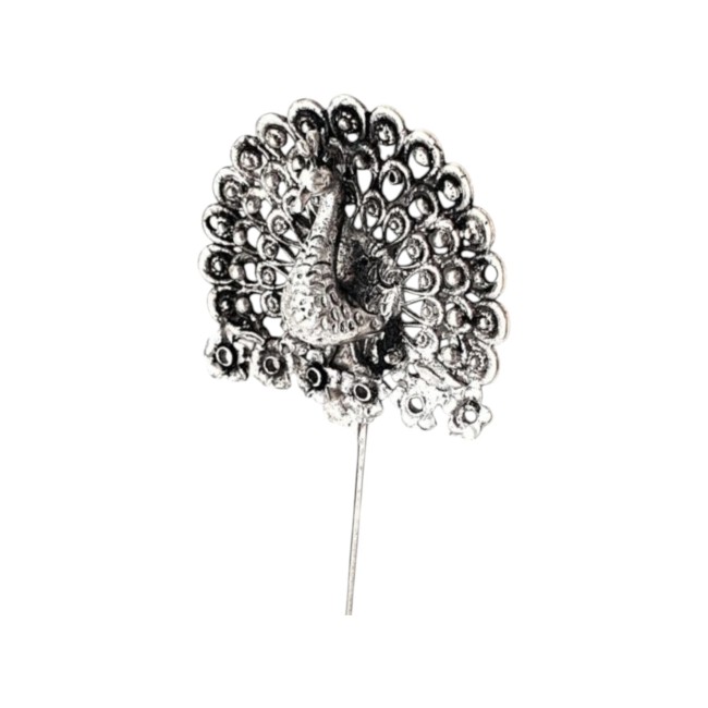 Pic à cheveux japonais en argent motif paon