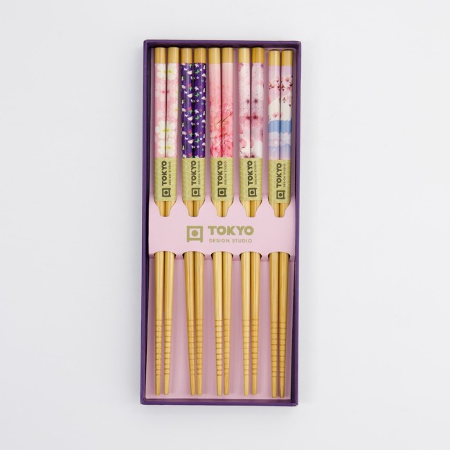 Coffret 5 paires de baguettes japonaises Fleurs de cerisier Sakura