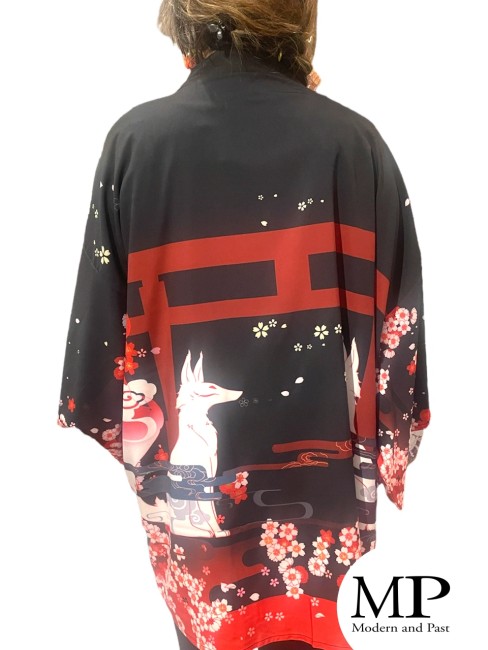 Kimono japonais Oji Kitsune – Haori renard et temple torii Kimono moderne japonais Oji Kitsune renard et temple torii haori unisexe