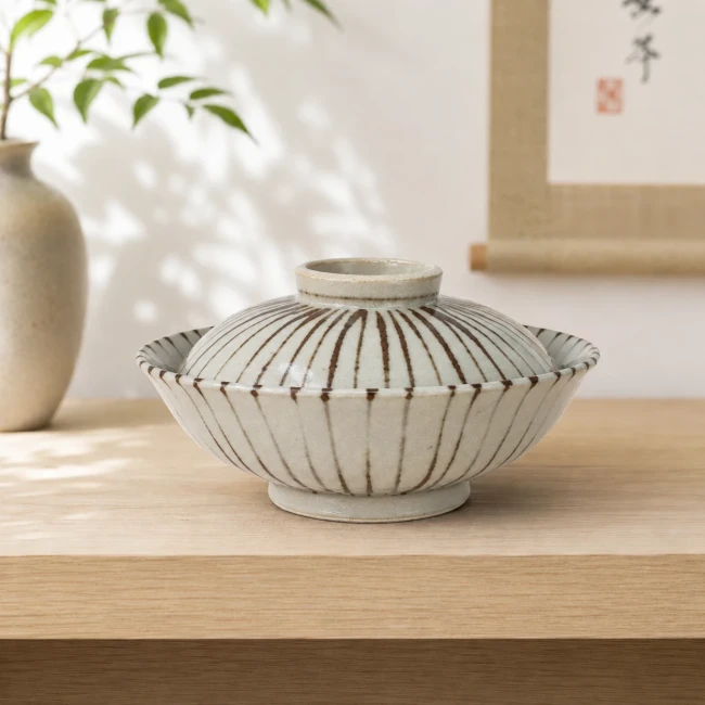 Bol japonais avec couvercle Ligne Élégant en porcelaine japonaise - Modern and Past Bol japonais avec couvercle Ligne Élégant gris vert en porcelaine - Modern and Past