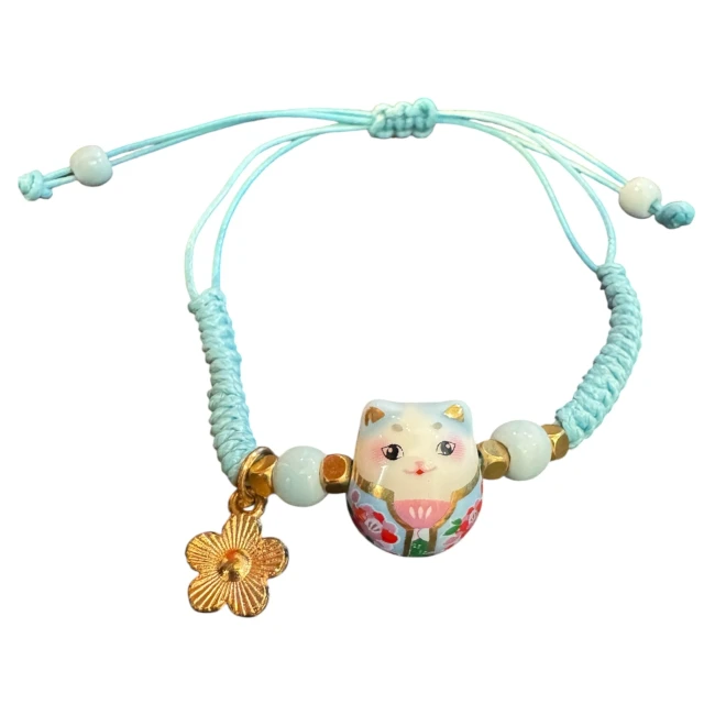 Bracelet porte-bonheur japonais chat Neko Kawaii bleu chez Modern and Past