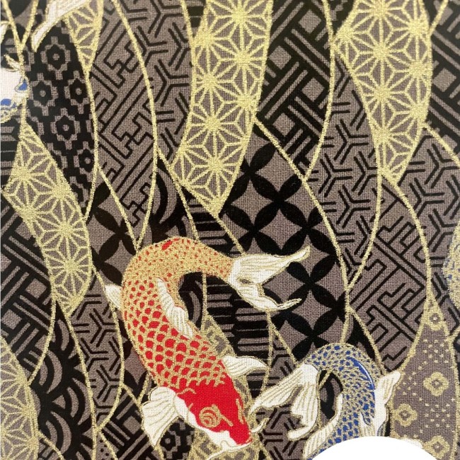 Ceinture obi japonaise marron noir motifs Carpe Koï obi japonais marron noir motifs carpe koi