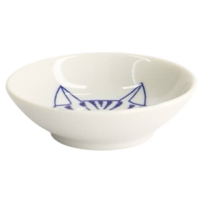 Coupelle japonaise à sauce chat Dora bleu en porcelaine Shichita
