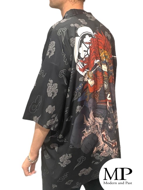 Kimono long Samouraï chat Neko – Haori japonais unisexe Kimono long moderne japonais Samouraï chat Neko haori unisexe streetwear