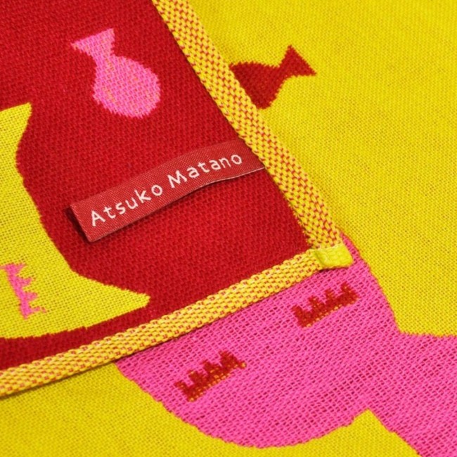 Serviette japonaise gaze de coton Eyelash Cat jaune Atsuko Matano