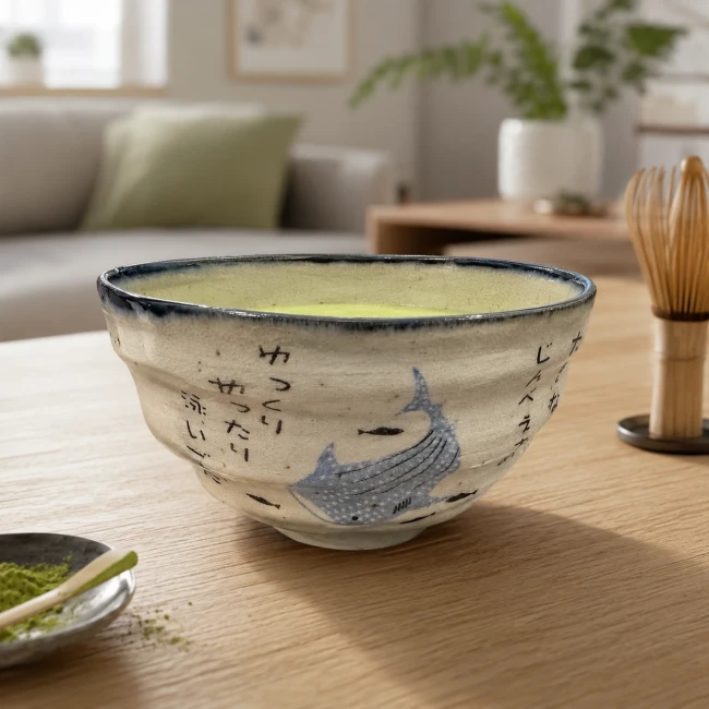 Bol japonais Ofuke Jinbei requin-baleine en porcelaine de Mino - Modern and Past