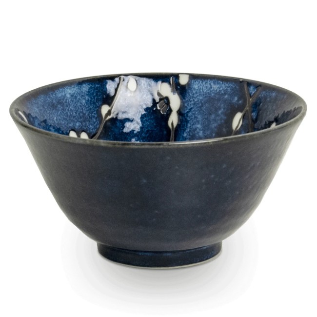 Bol japonais à soupe Sakura Hana bleu en céramique japonaise