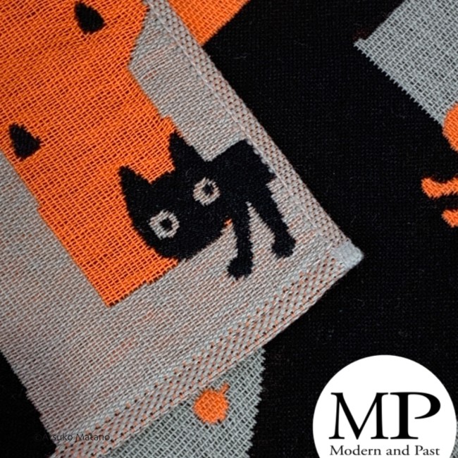 Serviette japonaise chat coton Maze beige Orange, Atsuko Matano, boutique japonaise, magasin japonais - Modern and Past à Brest