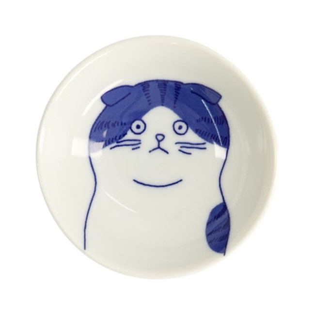 Coupelle japonaise à sauce en porcelaine motif chat scottish bleu