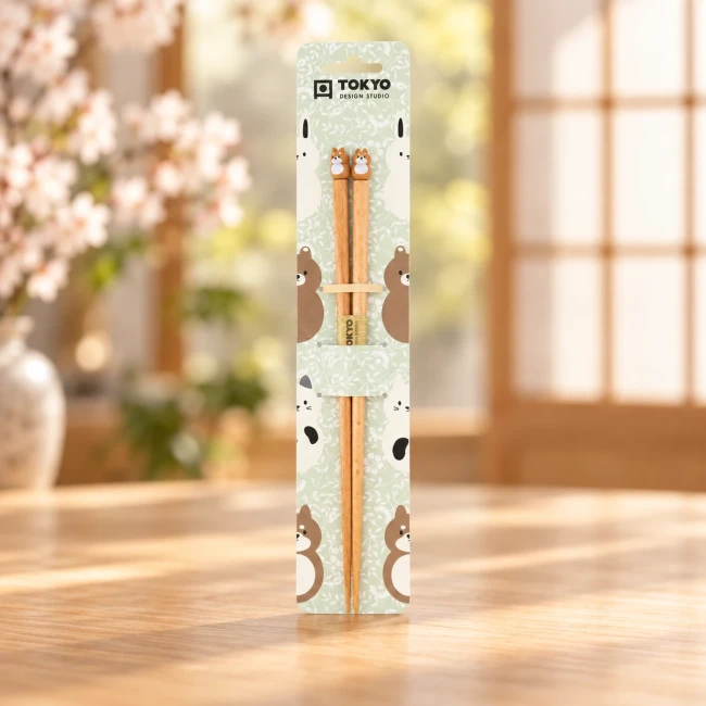 Baguettes japonaises en bois motif chien Shiba - Modern and Past