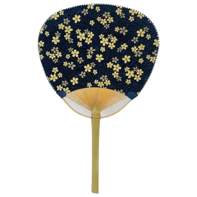 ventail traditionnel japonais Uchiwa bleu à fleurs jaunes