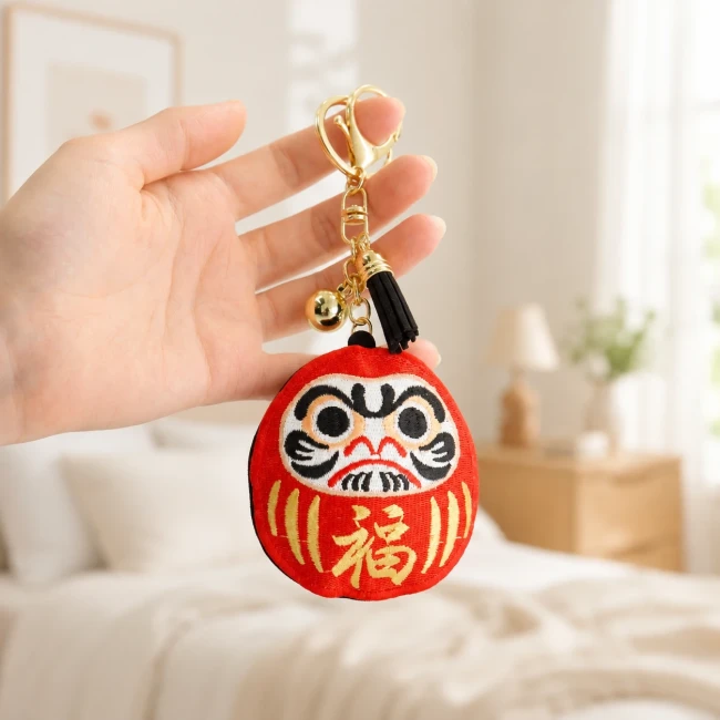 Porte-clés Daruma brodé fabriqué au Japon Modern and Past