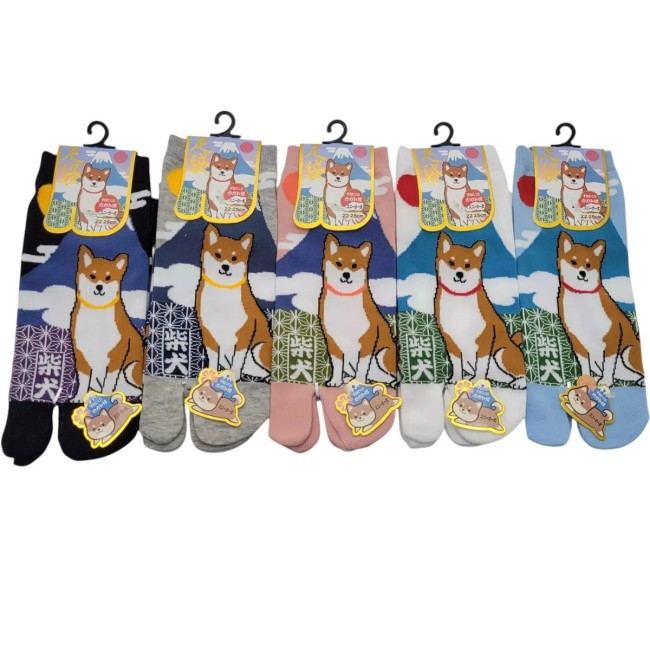 Chaussettes Tabi Shiba Mont Fuji – Taille 40-44 Chaussettes japonaises Tabi motif Shiba et Mont Fuji taille 40-44