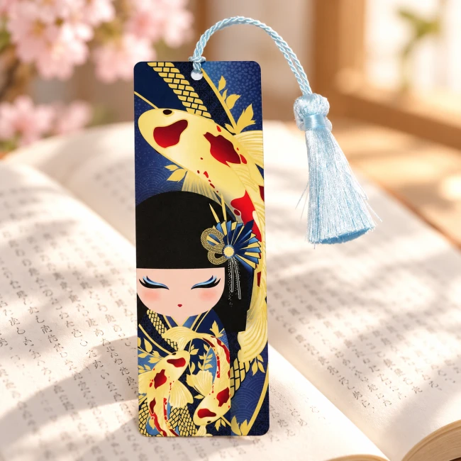 Marque-page Kimmidoll Rikiyo avec pompon bleu clair