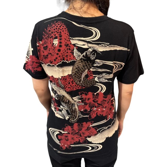 T-shirt sukajan noir brodé carpes koi au dos
