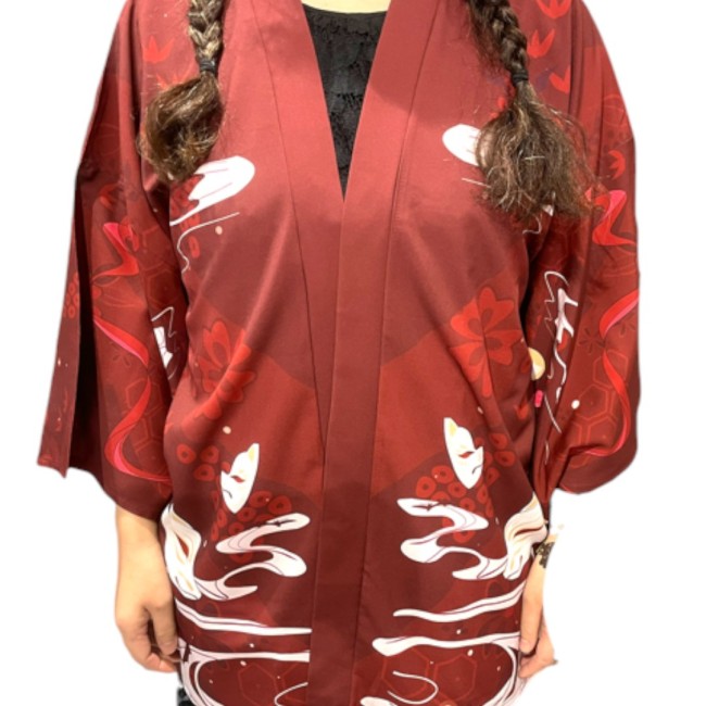 veste kimono japonaise rouge motif Kitsune Oji