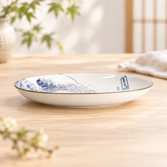 Assiette japonaise Hokusai La Grande Vague en porcelaine - Modern and Past Assiette creuse japonaise Hokusai Grande Vague bleu et blanc - Modern and Past
