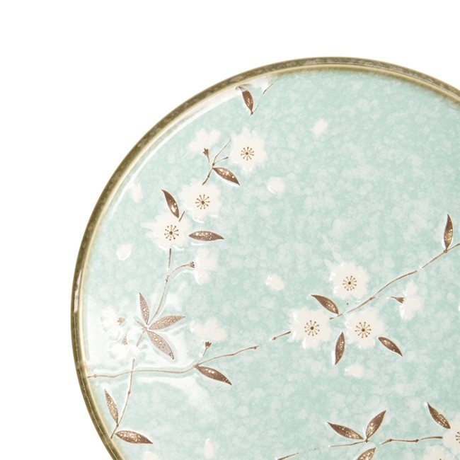 Assiette japonaise turquoise Sakura Ø26 cm fleurs cerisier relief