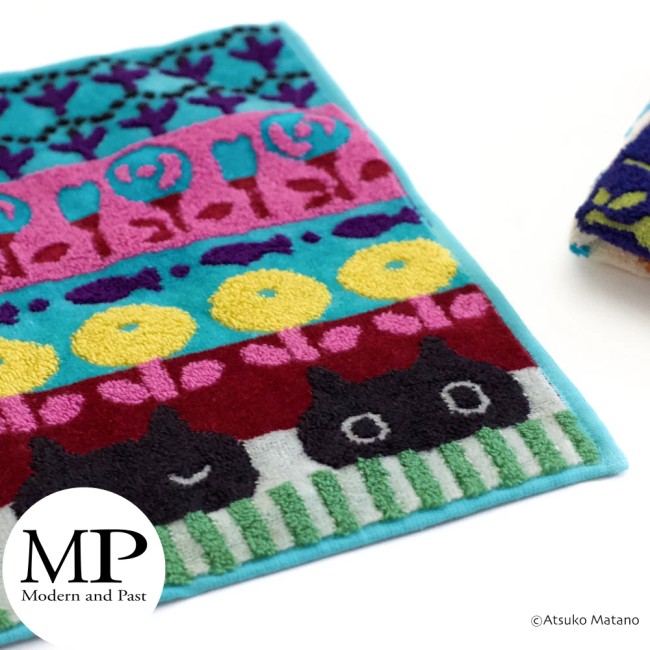 mini serviette japonaise bleu motif chats MMSL Atsuko Matano