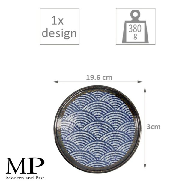 Assiette japonaise Aisai Seigaiha Nami bleu 19.6 cm