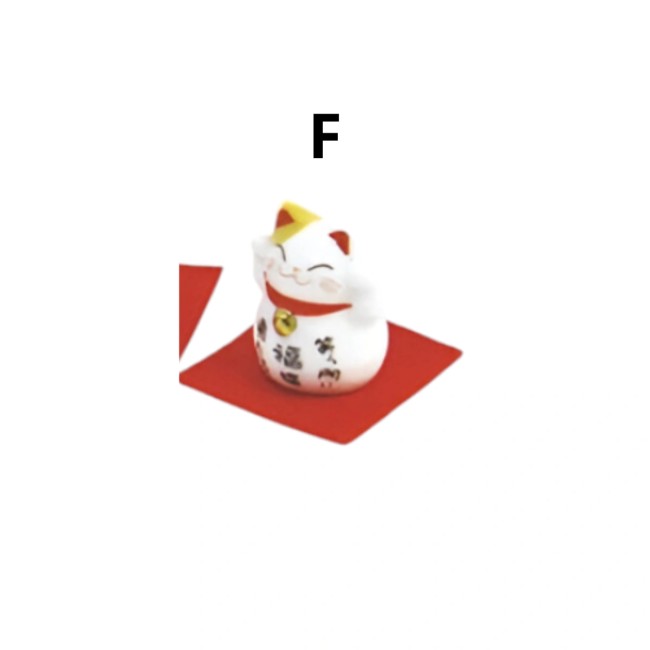 Set de 6 mini figurines Maneki Neko en porcelaine blanche sur feutre rouge, symboles de chance Tokai Kogei