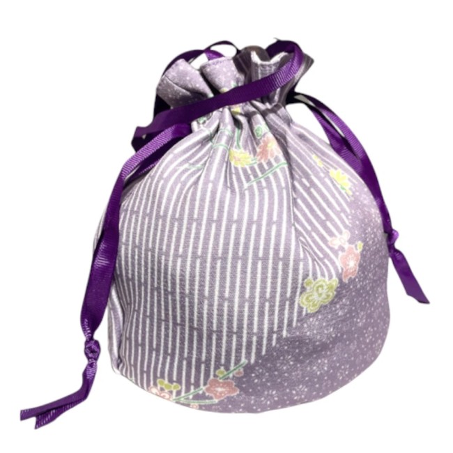 sac de Kimono mauve à fleurs avec fermeture à coulisse