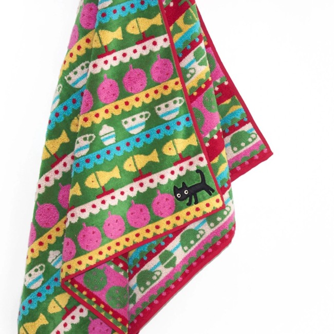grande serviette japonaise verte motif chat MMBB Atsuko Matano