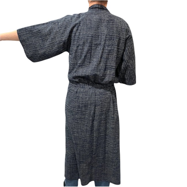 Yukata japonais homme coton bleu nuit à fleurs – Fabriqué en France