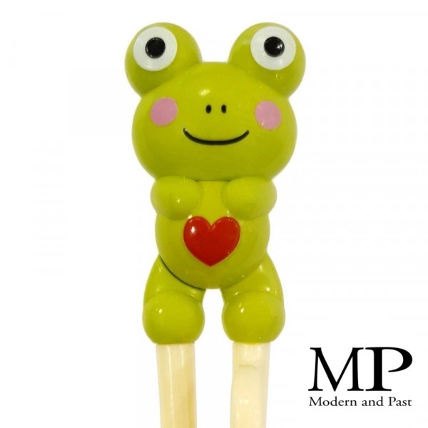 Baguettes pour enfants avec aide et motif grenouille kawaii vert 18 cm