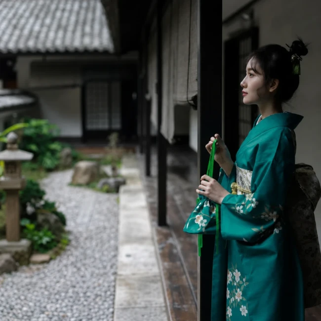 kimono japonais femme vert motifs fleurs kimono traditionnel japonais femme vert motifs fleurs