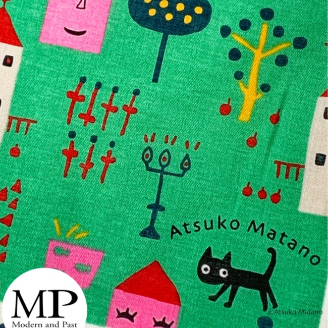 Petit foulard japonais vert motif Hometown Atsuko Matano