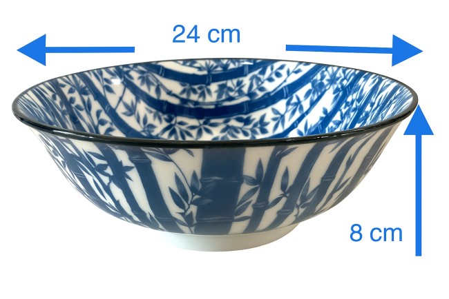 Bol à ramen japonais blanc – Motifs de bambous bleus – Fabriqué au Japon Bol à ramen japonais blanc motifs bambous bleus fabriqué au Japon