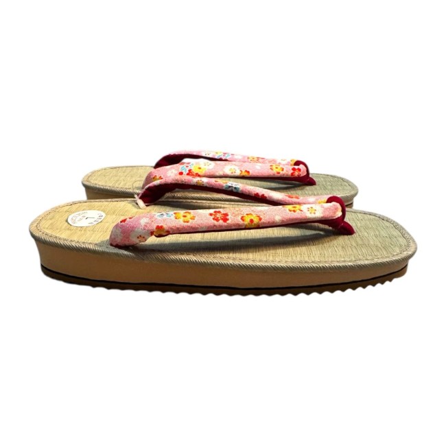 Zori japonaises femme taille L lanière rose fleurs