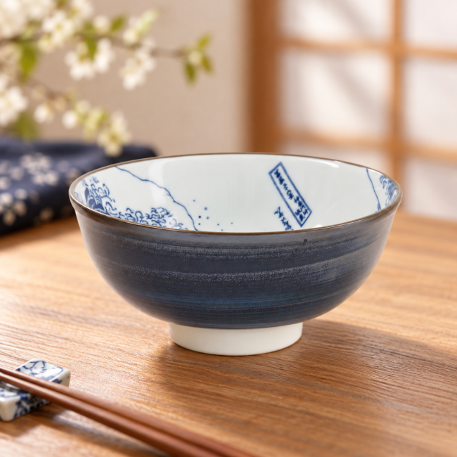 Bol japonais Hokusai Kanagawa et Fuji 11,8 cm - Modern and Past Bol à riz japonais Hokusai vague de Kanagawa et mont Fuji en porcelaine - Modern and Past