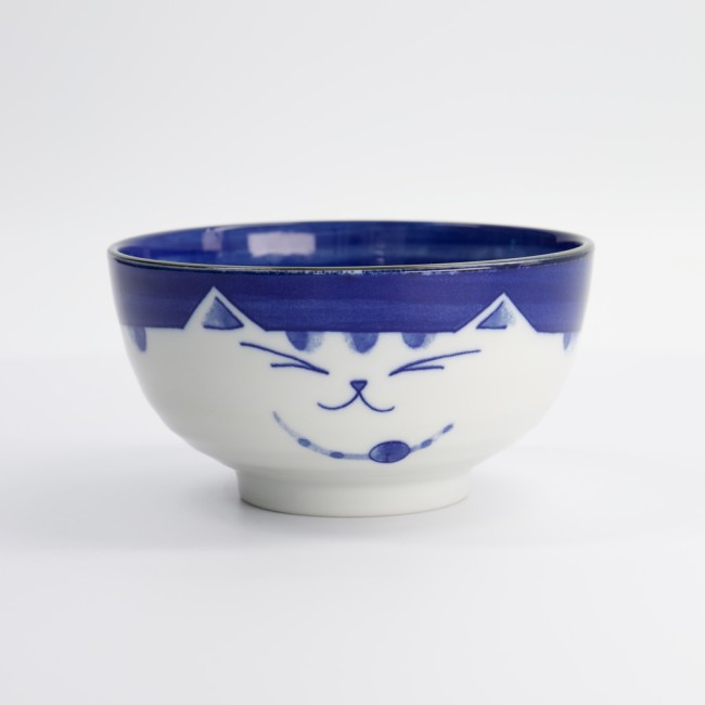 Bol japonais ramen chat bleu – porcelaine kawaii fabriquée au Japon