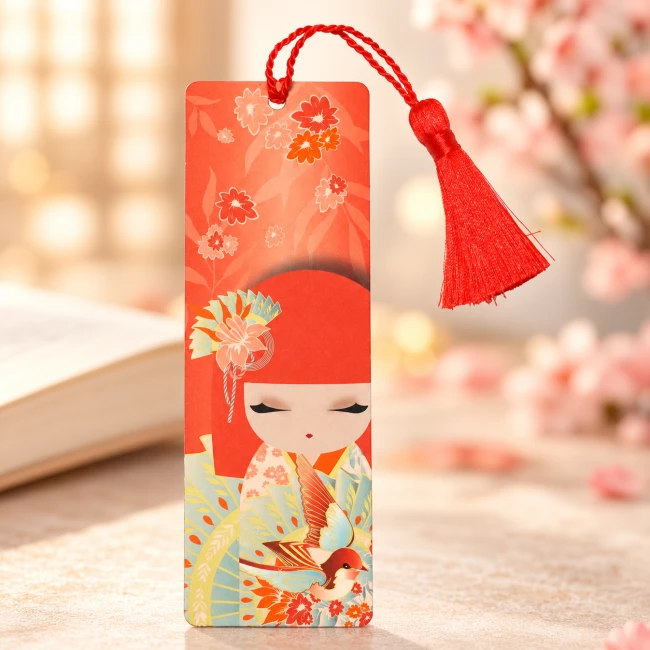 Marque-page Kimmidoll Hiyori avec pompon rouge