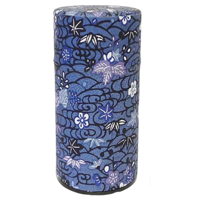 boîte à thé japonaise Okinawa hermétique en métal et papier washi boîte à thé japonaise Okinawa en washi bleu fabriquée au Japon