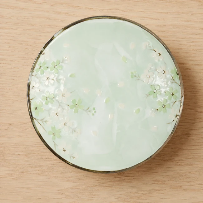 Assiette japonaise Green Cosmos en grès vue du dessus Modern and Past
