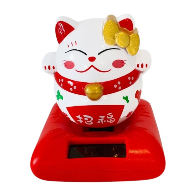 Maneki Neko rond solaire blanc Lucky Cat japonais